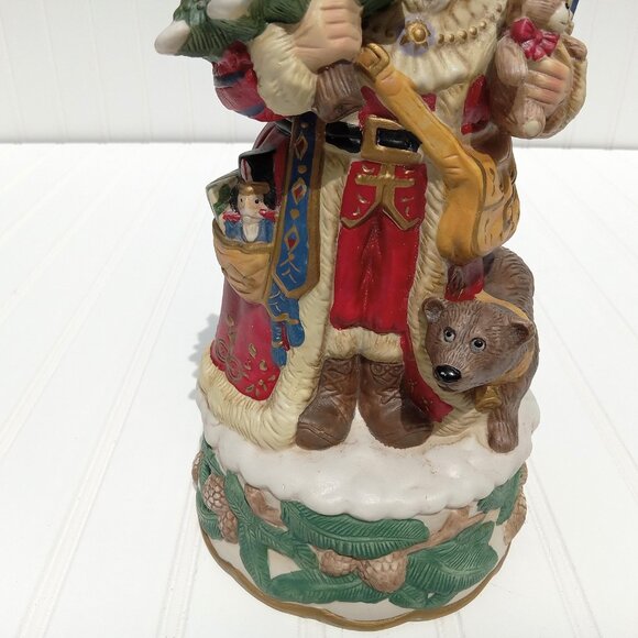 Santa Claus Musical Figurine Jolly Ole St Nick with Bear Ceramic Statue Vintage - Picture 3 of 13